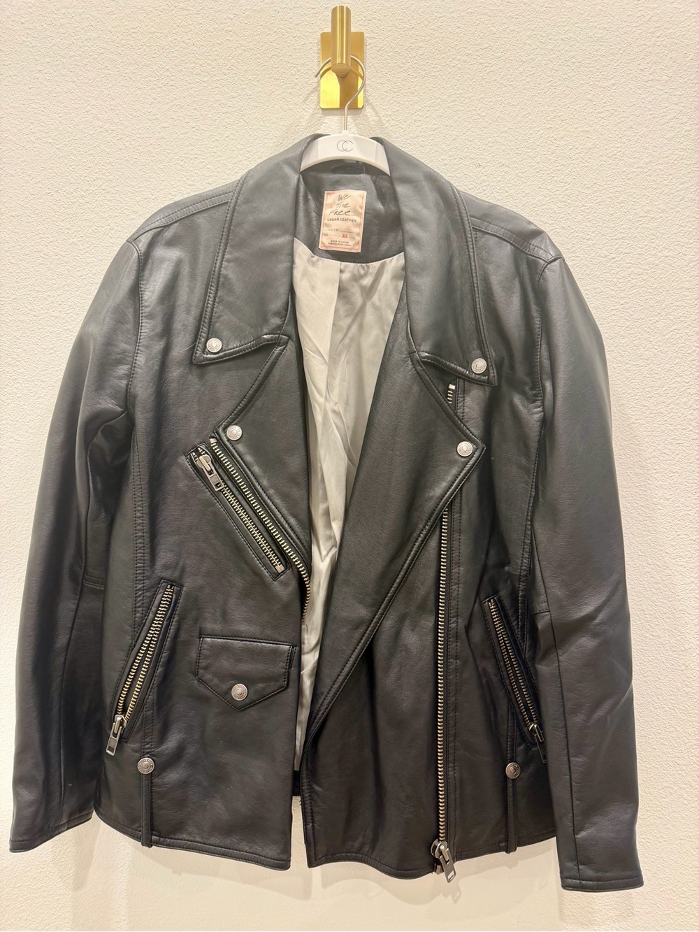 Free People Black Leather Bomber-Style Moto Jacket